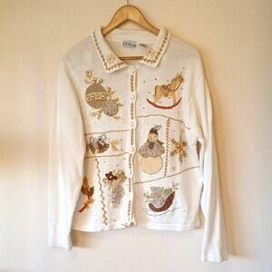 Vintage B.P. Design Christmas Winter Cardigan Embroidered Beaded